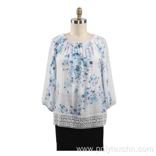 Ladies Blouse 3/4 sleeve Lace Trims